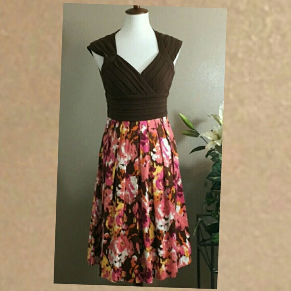 Dress with Brown Top and Printed Bottom